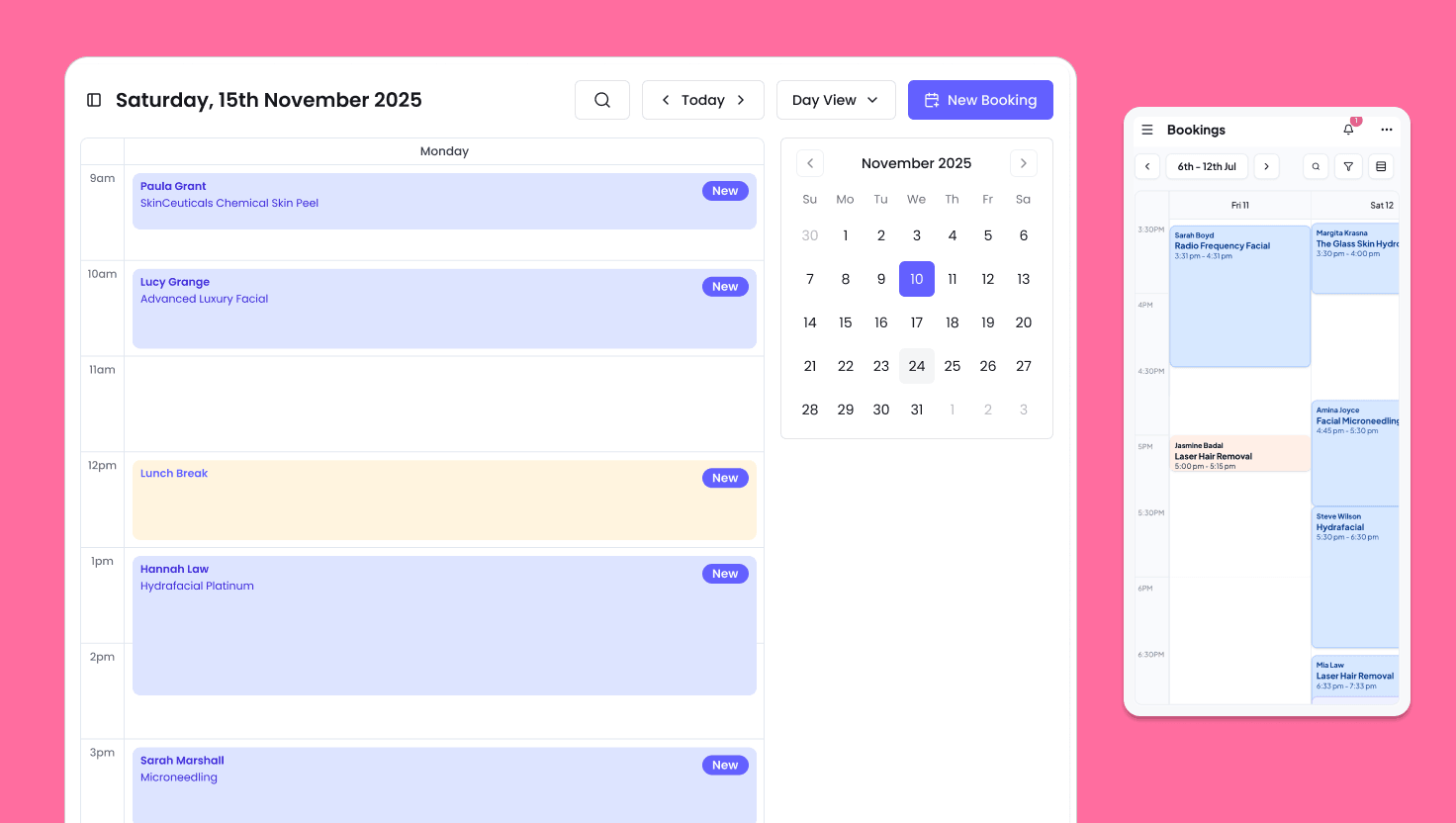 Managed calendar and bookings preview