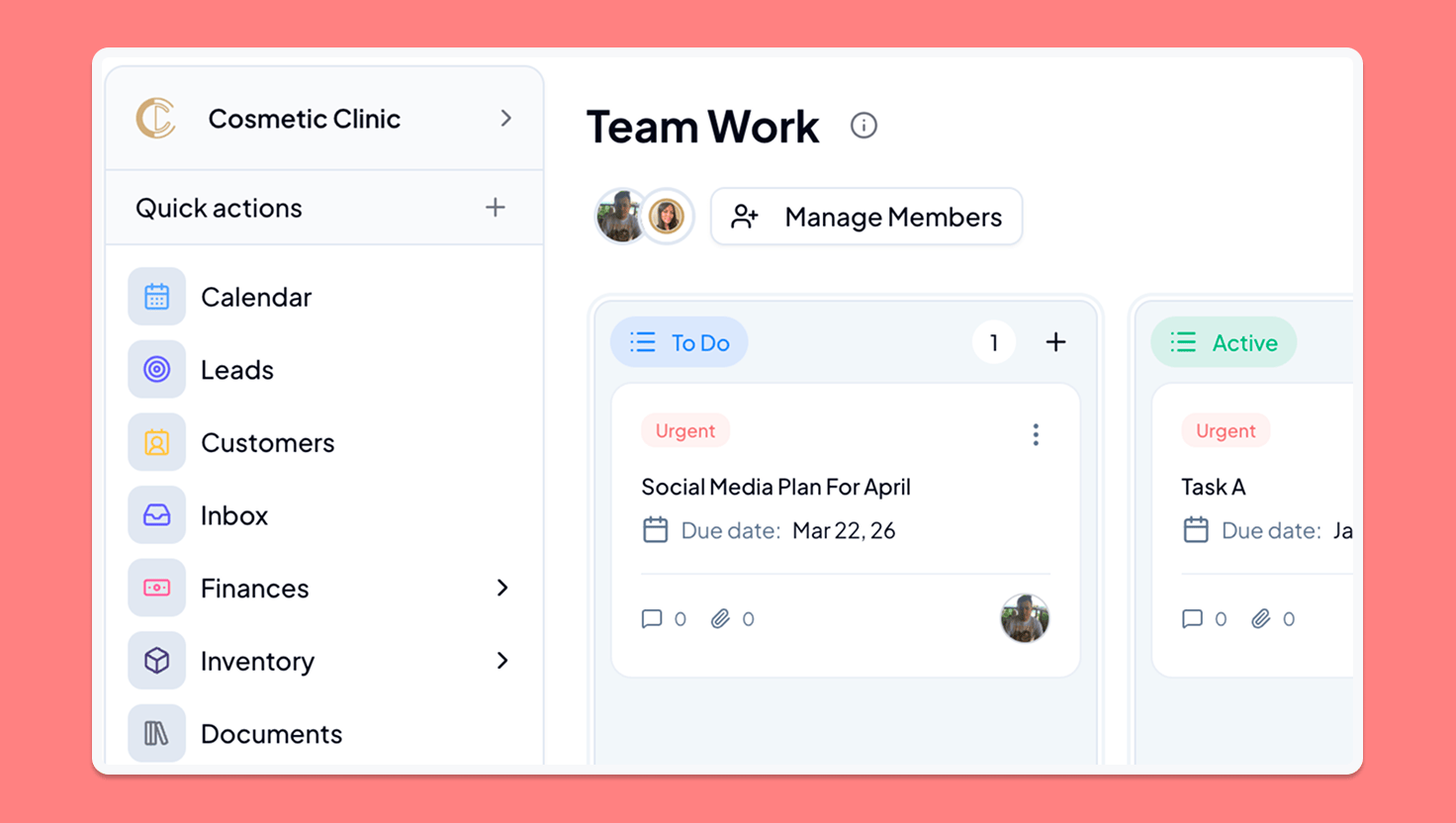 Illustrative Managed tasks screen